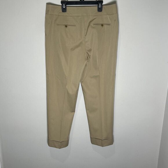 Trina Turk Pants Women’s 10 Pleated Khaki Beige Ankle Trousers Stretch - Picture 2 of 8